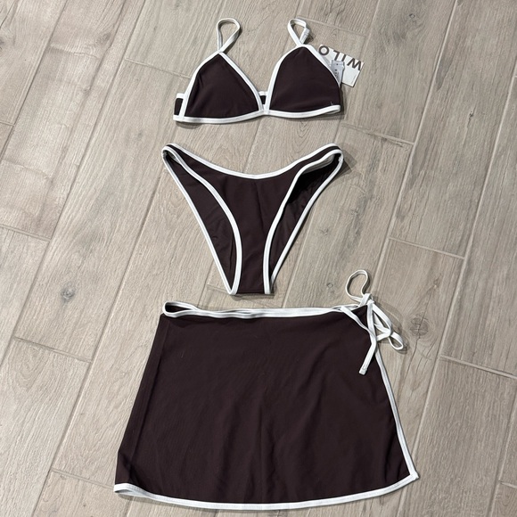 Wilo The Label Other - NWT Brown 3pc Bikini Wilo the Label Set with Swim Skirt Coverup Small